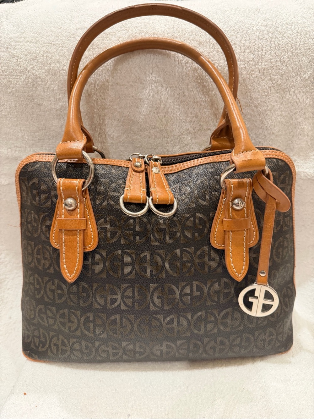 Giani Bernini Brown Monogram Satchel with Tan Trim